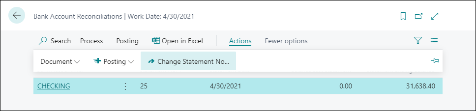 Screenshot of the change statement number page