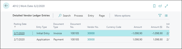 Screenshot of detailed vendor entries