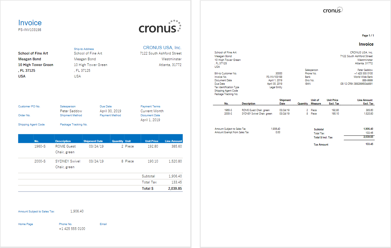 Screenshot comparison of the Word And RDLC Layout.