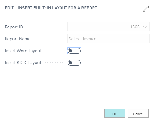 Screenshot of the Insert Built-in layout for a report screen.