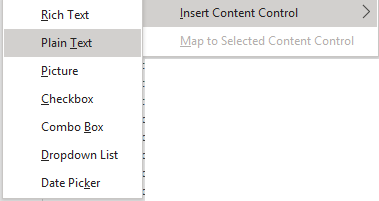 Screenshot of the Plain Text Insert Content Control feature.