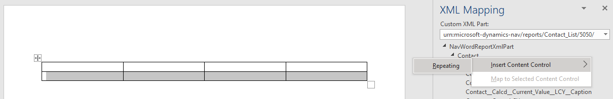 Screenshot of the Insert Table Repeater feature.