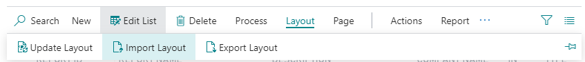 Screenshot of the Import Layout button on the Custom Report Layouts page.