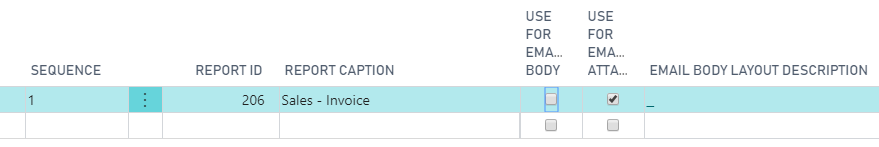 Screenshot of the Report Selections Sales Usage Invoice 206.